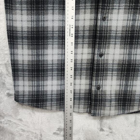 Wrangler Shirt Mens M Gray Black Plaid Fleece Flannel Button Front Long Sleeve - Picture 8 of 9